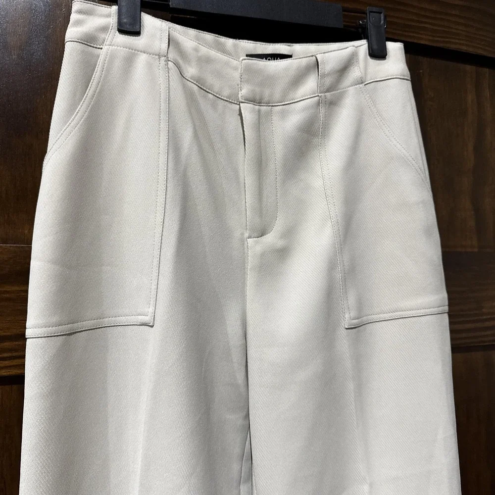 Aqua Pants‎ Womens Small Beige Wide Leg High Rise Pocket Stretch Trousers Office